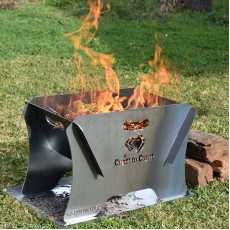 Coast RV Portable 400mm Firepit with Ember Tray Kit alight with a campfire